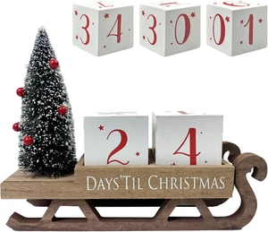 Wooden Santa Sleigh Christmas Countdown Blocks Home Decor Holiday Gift - Picture 1 of 7
