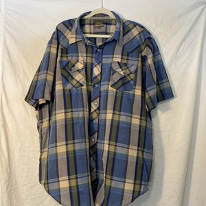 Men’s Outlaw Western Snap Blue Cowboy Shirt 3XLT Plaid - Picture 1 of 8