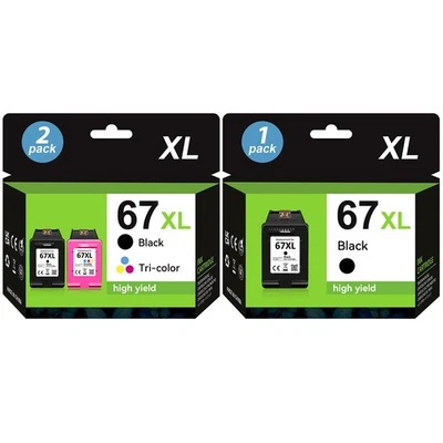 1-3PK 67-XL Ink 67XL Ink Black Color for HP Deskjet 2720 Plus 4122 4155e 4158e  - Image 1 of 4
