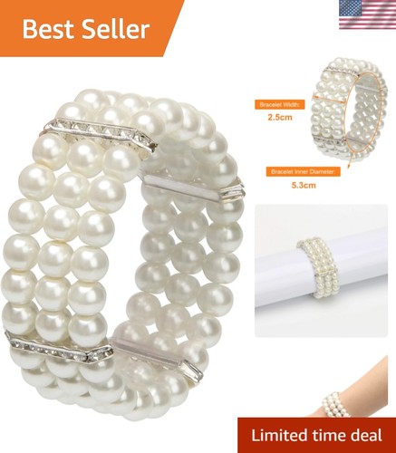 OFF WHITE Elegante Bracciale Donna Finte Perle Bianco Sporco Elasticizzato Gioielli per Tutte le Occasioni