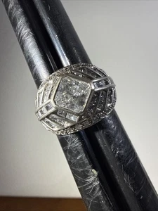 925, Sterling Silber Meda CZ Iced Bling Kuppelring, Gr. 8 Art Deco - Bild 1 von 5