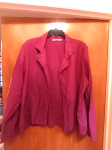 Bryn Walker Open Shirt Cardigan XL 100% Linen Pink Raspberry Long Sleeve Collar - Picture 1 of 16