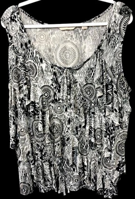 Laura ashley 2X grey animal medallion ruffle scoop neck sleevleess stretch top - Image 1 of 4