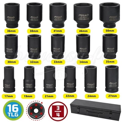 Schlagschrauber Nüsse Steckschlüssel Satz 17-50mm LKW Lang Nusskasten 3/4" Zoll - Bild 1 von 4