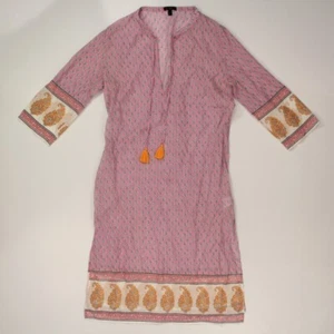 J Crew Women Tunic Dress Size Large Pink Floral Paisley Side Slits Tassles F0822 - Picture 1 of 7