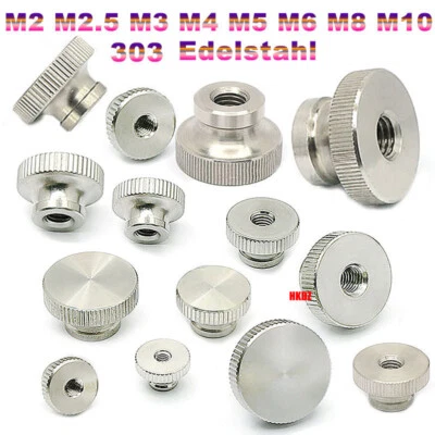M2 M2.5 M3 M4 M5 M6 M8 M10 Rändelmutter 303 Edelstahl mit hohem Kopf Rundmuttern - Bild 1 von 4