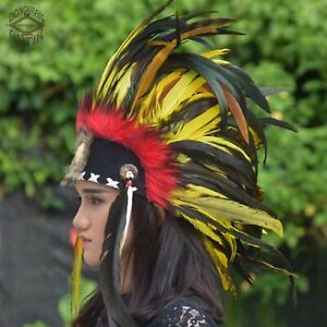 Indian Headdress Mohawk Warbonnet Handmade Genuine Feather American Native Hat