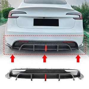 Carbon Fiber Style Rear Bumper Lip Diffuser W/ Light Fit For Tesla Model 3 2024+ - Picture 1 of 5