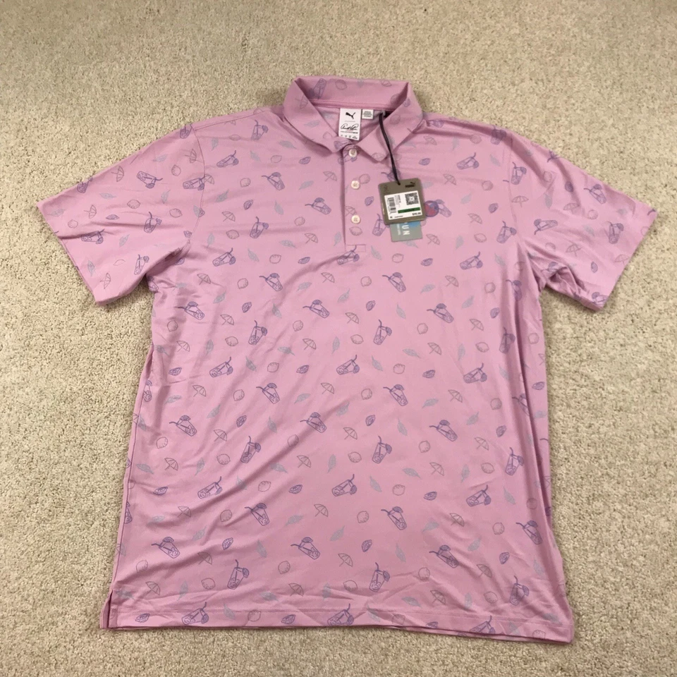 Puma Arnold Palmer Cloudspun Contender Polo Shirt Mens Large Pink Lemonade Tea