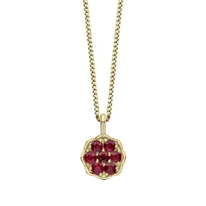 Cluster Natural Ruby Pendant 9ct Yellow Gold 375 Hallmarked British Made - Picture 1 of 3