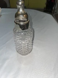 Vintage Japanese 24%Pbo Lead Crystal Hand Cut Silver Lid PLM Initials Bottle P/O - Picture 1 of 4
