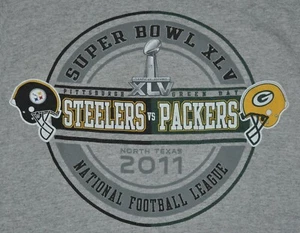 t-shirt medium pittsburg steelers packers super bowl 45 18.5 inches pit to pit - Picture 1 of 3