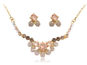 Ali-Market Golden Tone Stem less Clovers Crystal Element Earring Necklace Set - Picture 1 of 5