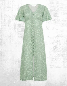 Ex Women’s SS Ditsy Floral Print Button Front Midi Dress in Sage Green (Defect) - Picture 1 of 7