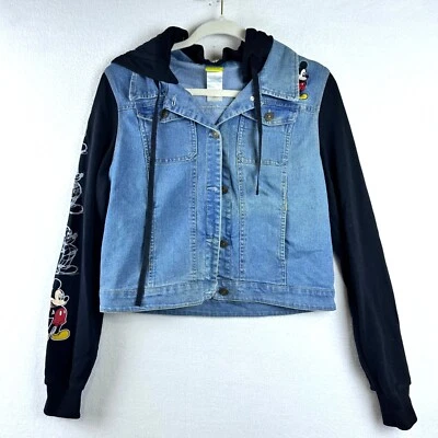 Disney Denim Jacket Kids Size 10/12 Jeans Hooded Mickey Mouse Character - Image 1 of 4