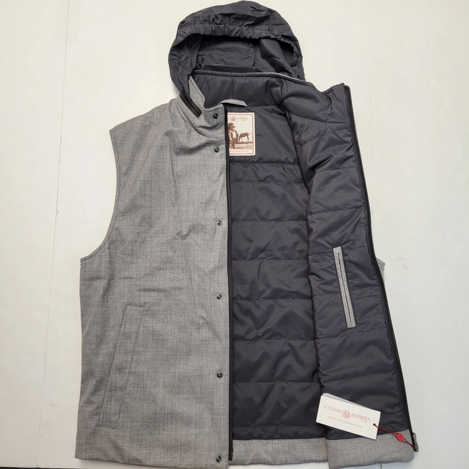 $1450 Chaleco con Capucha Luciano Barbera 100% Lana Franela Gris Para Hombre XL (56) Cremallera Completa Foto 1 de 4