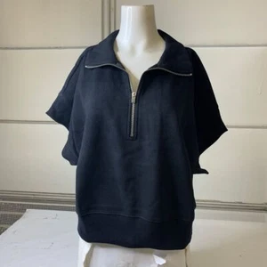EXPRESS Quarter Zip ShortSleeve Fleece Sweatshirt Women's Size Large Black - Picture 1 of 6