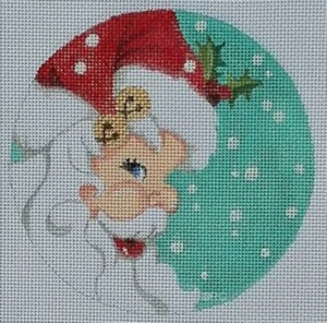 Needlepoint Handpainted Christmas Raymond Crawford Santa Circle 5" - Picture 1 of 4