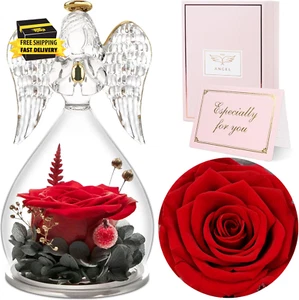 Preserved Flower Rose Birthday Gifts for Mom, Glass Angels Figurines Gifts for W - Picture 1 of 10