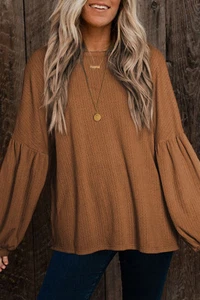 Madison Knit Jacquard Puffy Long Sleeve Top - Picture 1 of 7