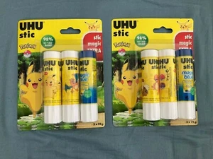 Pokemon 2x 3 Pack UHU stic glue stick magic blue Pikachu Charizard Mewtwo - Picture 1 of 2