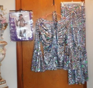 New Foxy Lady Disco Halloween Costume SM. 6-8 Silver Retro California Dance EUC - Picture 1 of 10