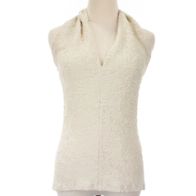 MSGM новый с Ярлыками без рукавов v-образным вырезом верхний размер 6 в твердый бежевый хлопковая смесь сделано в Италии - Изображение 1 из 4