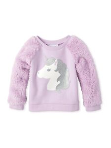 The Childrens Place Baby Toddler Girl Faux Fur Sleeve Pullover Unicorn Pink