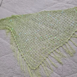 Light Green Hand Knitted Lace Tasseled Shawl Wrap Scarf - Picture 1 of 7