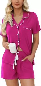 Womens Pajamas Set Short Sleeve Sleepwear Button down Nightwear Shorts Soft Pj S - Picture 1 of 12
