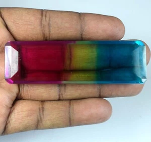 Brazilian Emerald Cut Multi-Color Tourmaline 189.65 Ct Gemstone Certified C8437 - Picture 1 of 10