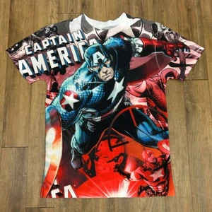 Marvel Captain America Mens T-shirt Medium 38" Chest Allover Print AOP - Picture 1 of 6