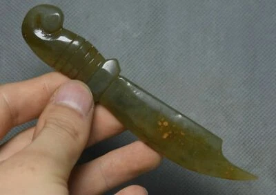 Cuchillo de talla de jade hetiano de la cultura china Hongshan de 12 cm arma amuleto colgante Foto 1 de 4