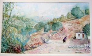 LANDSCAPE FIGURE ON A HILLY ROAD MERANISI,GREECE, FREDERICK SHEPHERD W/COL 1997 - Picture 1 of 1