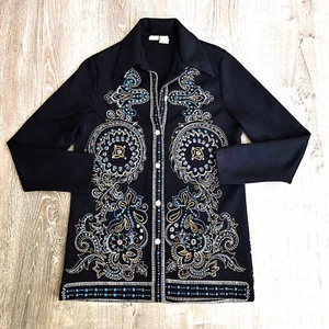 Vintage 60s 70s Button Up Shirt Vtg Abstract Paisley Psychedelic Disco Hippie M - Picture 1 of 13