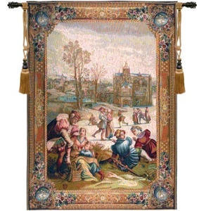 Patineurs Romantic Picture French Pastoral Wall Tapestry Figure Skating 58x44 - Picture 1 of 1