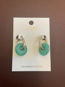 J Crew kleine Creolen mit Halbedelstein Jade - Bild 1 von 2