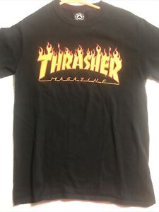 Thrasher Magazine Official Black Classic Flame Short Sleeve T-Shirt Adult Small