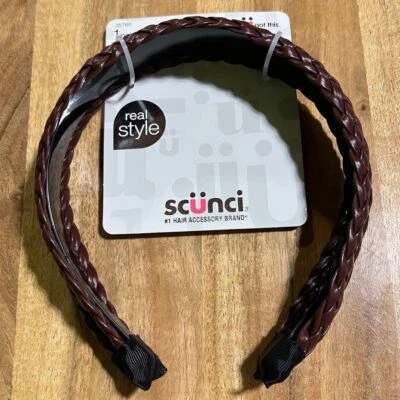 NWT Scunci Women's Faux Leather Braided Headband Hair Accessories Brown One Size - Image 1 of 4