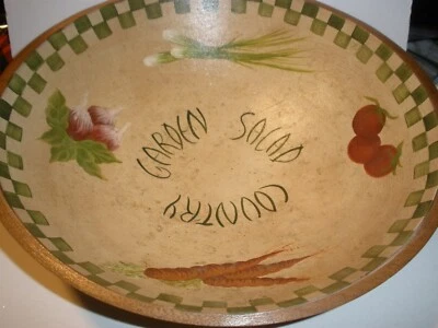 Weston Bowl Mill Wooden Garden Salad Country 12" x 3" EUC Decorative Bowl - Image 1 of 4
