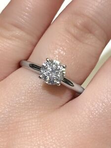 14K White Gold Solitaire GSI Certified 1.01 Carat Diamond Ring