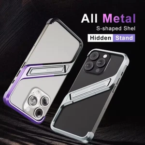 Aluminum Metal S Shape Frameless Hidden stand Case For iPhone 16 15 14 Pro Max - Zdjęcie 1 z 40