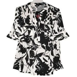 Cocomo Plus Size 3X Black & White Floral Print Pintuck Short Sleeve Top - Picture 1 of 7