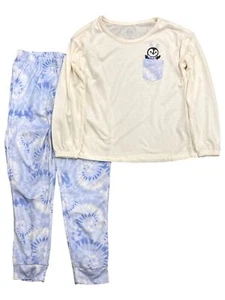 Girls Winter Blue Long Sleeve Fleece Top & Jogger 2 Piece Pajama Set - Picture 1 of 2