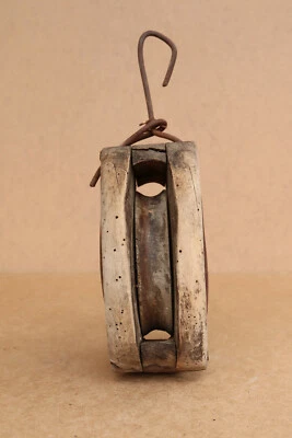 Antique Wood Wheel Pulley Primitive Reel Roller Barn Pulley Farmhouse 19th - Image 1 of 4
