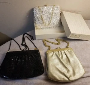 Lot of 3 Vintage Evening Bags/Sequenced/Beaded/Double Gold Chain/Hong Kong - Picture 1 of 11