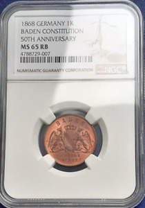 1868 Baden's Constitution 50th Anniversary NGC MS-65 RB TOP-POP 1/0 Cruiser