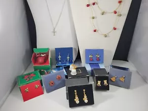 Avon Set Weihnachten Kreuz Engel Ketten Ohrringe Brosche Baum Strass Posten - Bild 1 von 16