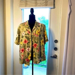 Vintage Coconut Cafe gelb tropisch Hemd Jacke Blumen Knopf Küste Oma Top - Bild 1 von 8