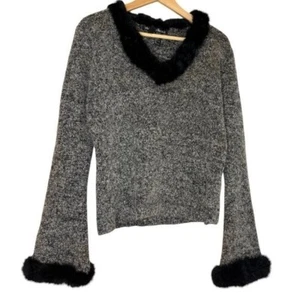 Vintage Fur Trim Sweater Wool Blend Bell Sleeve Size XL - Picture 1 of 7